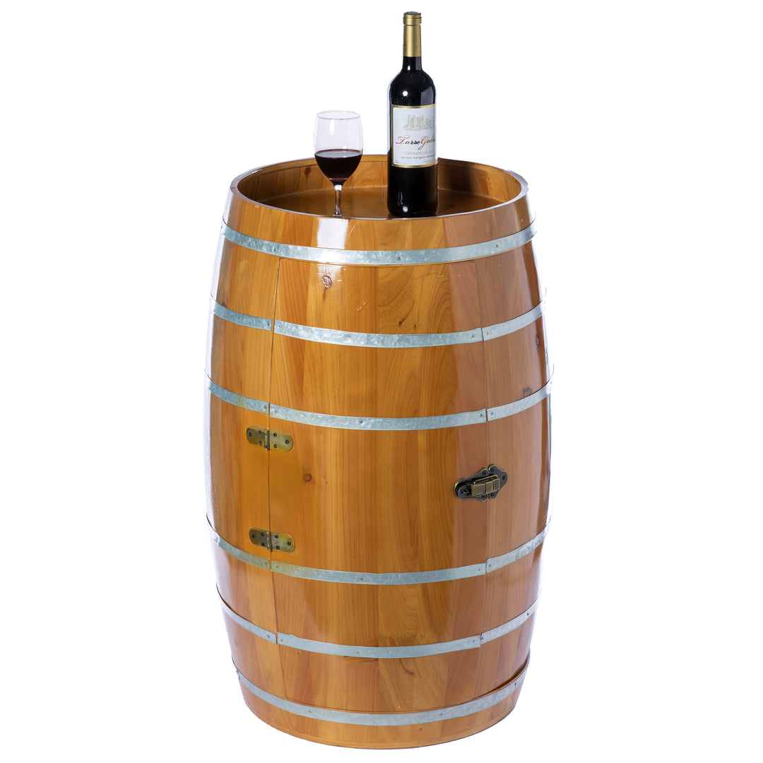 Wooden Wine Barrel Shaped Holder Lockable Storage Cabinet 21 Dia x 32 H Image 6