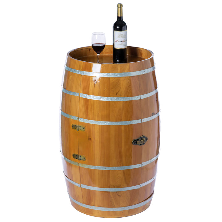 Wooden Wine Barrel Shaped Wine Holder, Bar Storage Lockable Storage Cabinet Image 6