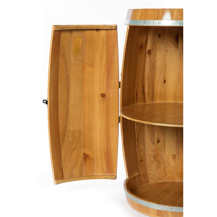 Wooden Wine Barrel Shaped Holder Lockable Storage Cabinet 21 Dia x 32 H Image 7