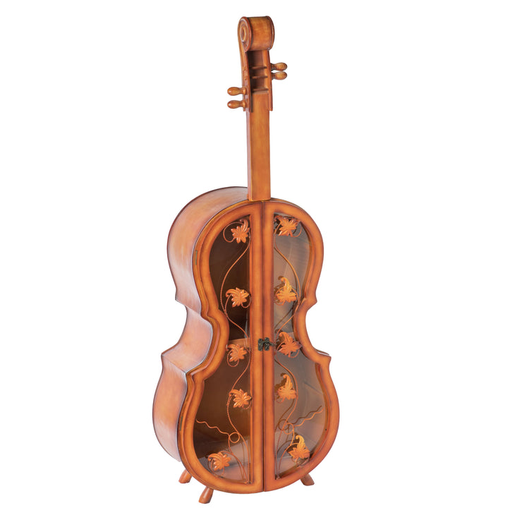 Violin Shaped Cabinet 4.5 Feet Wood Wine Rack with Double Acrylic Doors 2 Shelves Image 1