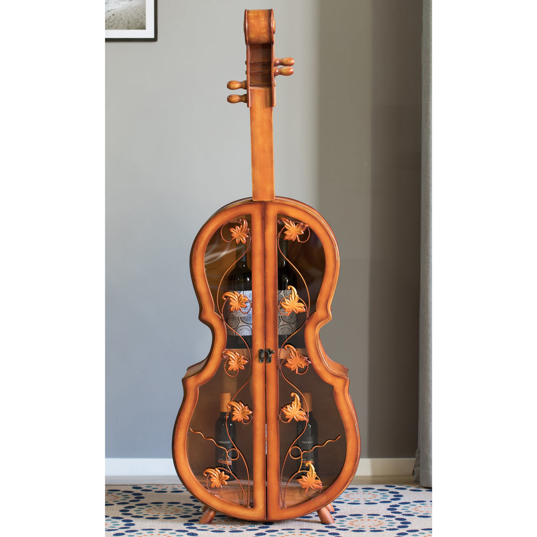 Violin Shaped Cabinet 4.5 Feet Wood Wine Rack with Double Acrylic Doors 2 Shelves Image 4