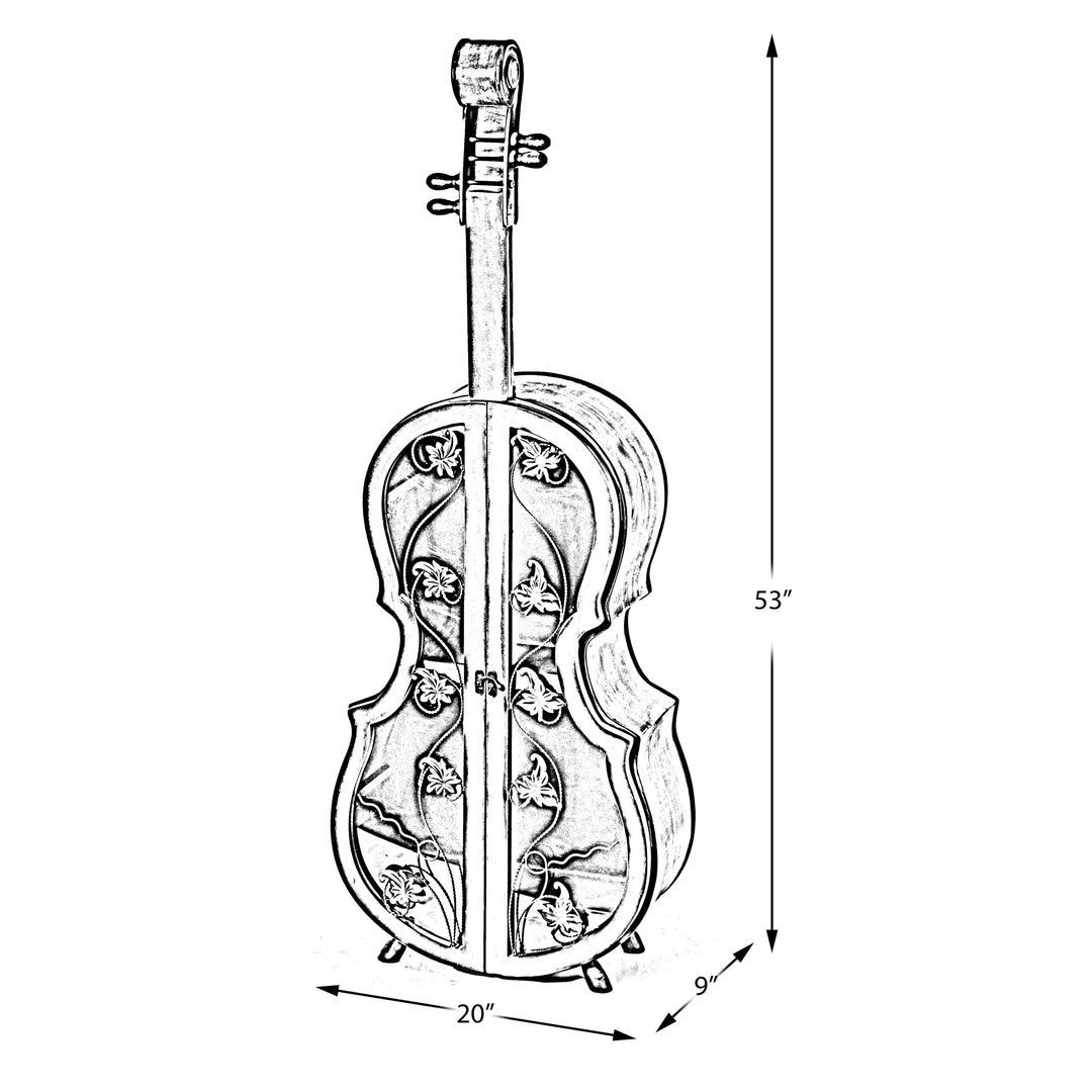 Violin Shaped Cabinet 4.5 Feet Wood Wine Rack with Double Acrylic Doors 2 Shelves Image 5