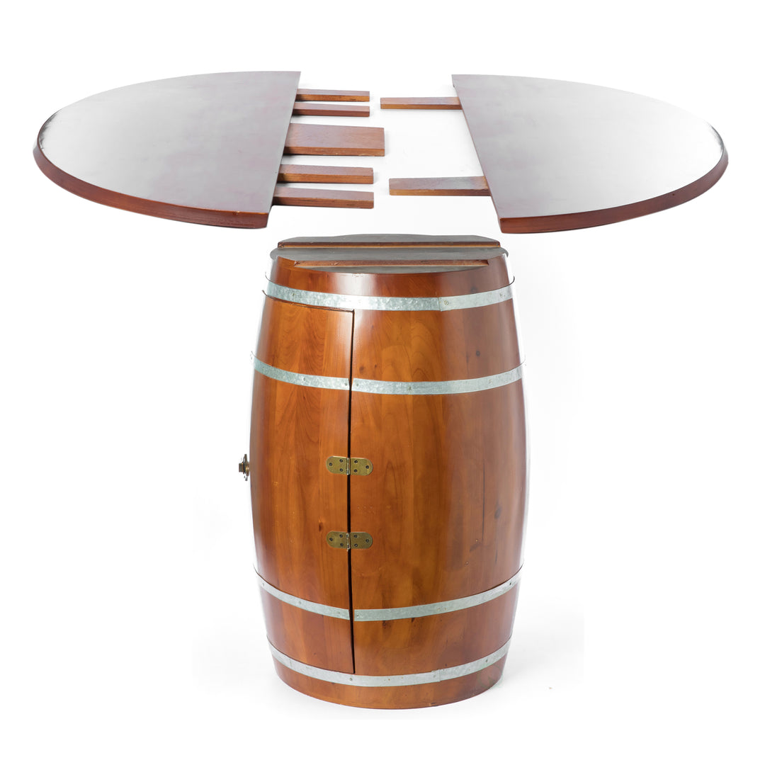 "Rustic Wine Barrel Round Table and Storage Cabinet 29.75in Durable Wood" Image 7