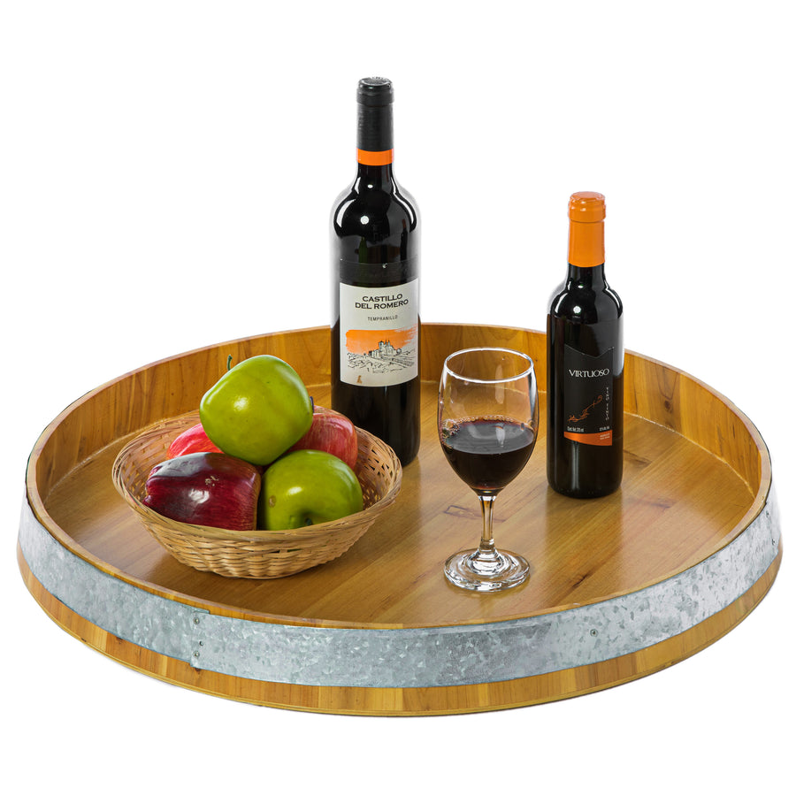 Large Barrel Head Decorative Storage Serving Tray Image 1