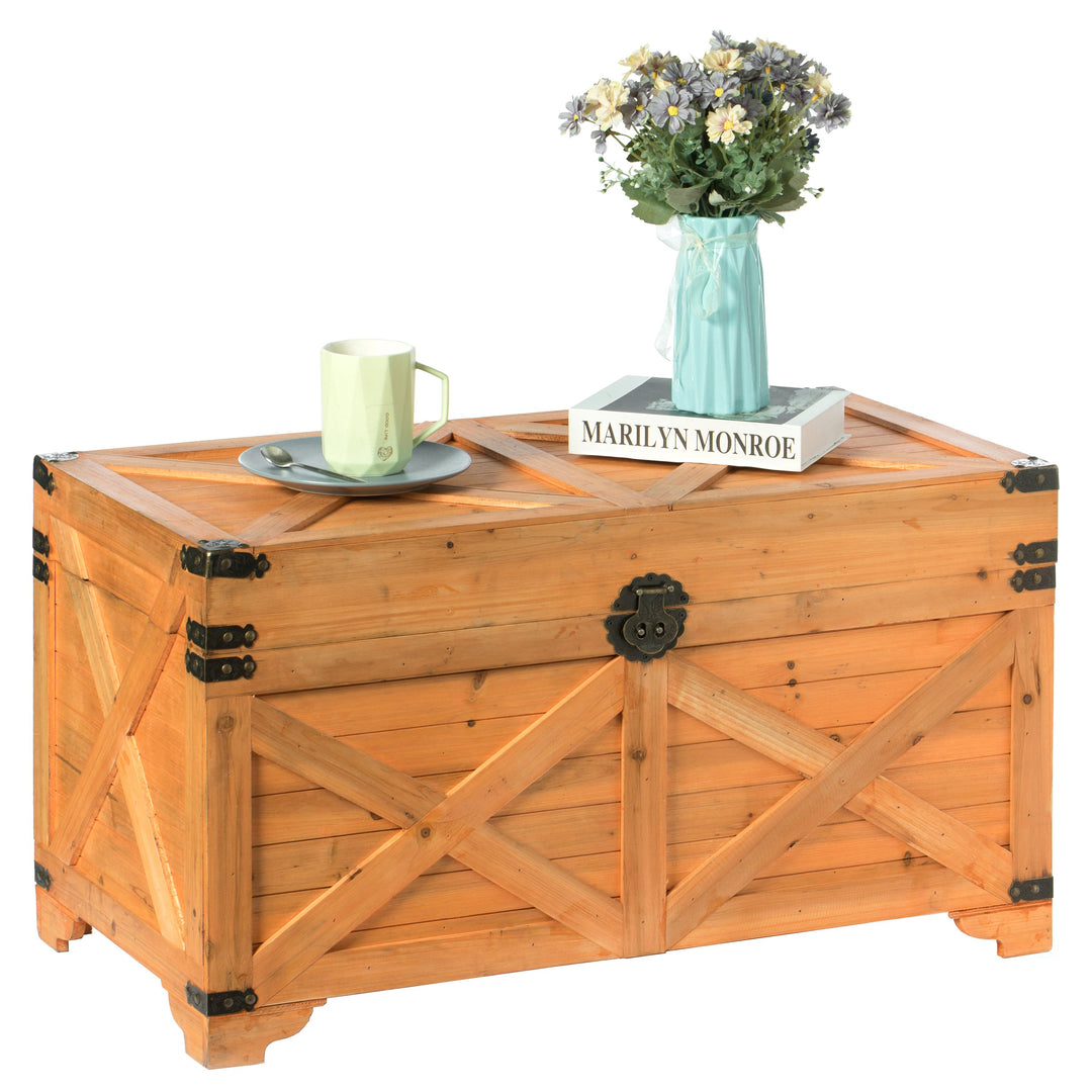 Barn Design Large Decorative Farmhouse Wooden Storage Trunk Chest Image 1