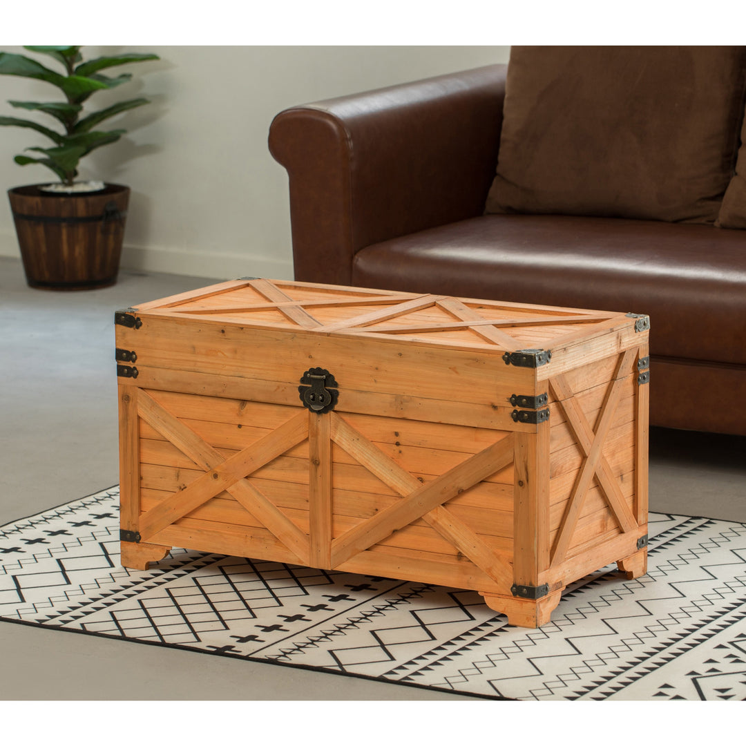 Barn Design Large Decorative Farmhouse Wooden Storage Trunk Chest Image 7