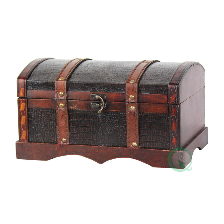 Decorative Leather Suitcase Trunk 14.5x12 Antique Storage Treasure Box Image 1