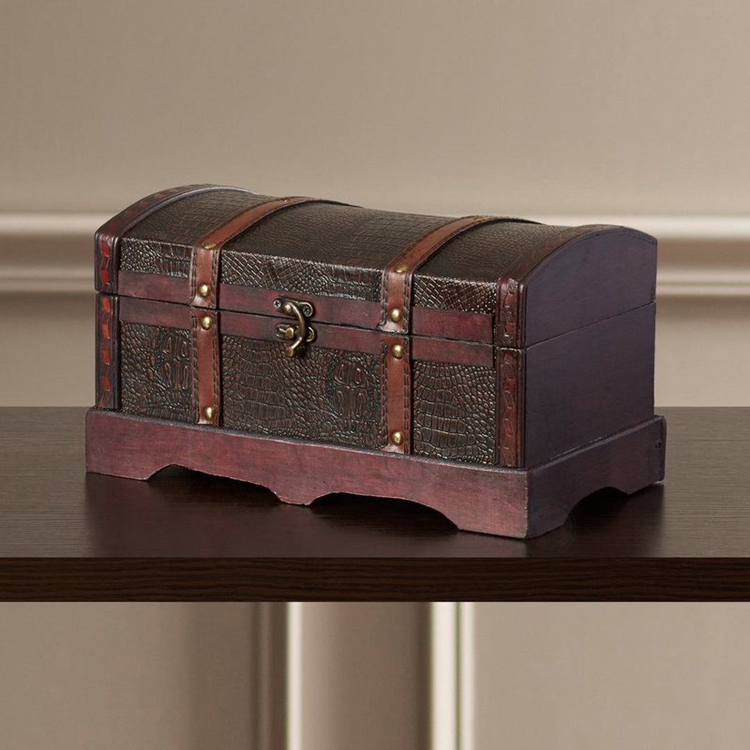 Decorative Leather Suitcase Trunk 14.5x12 Antique Storage Treasure Box Image 2