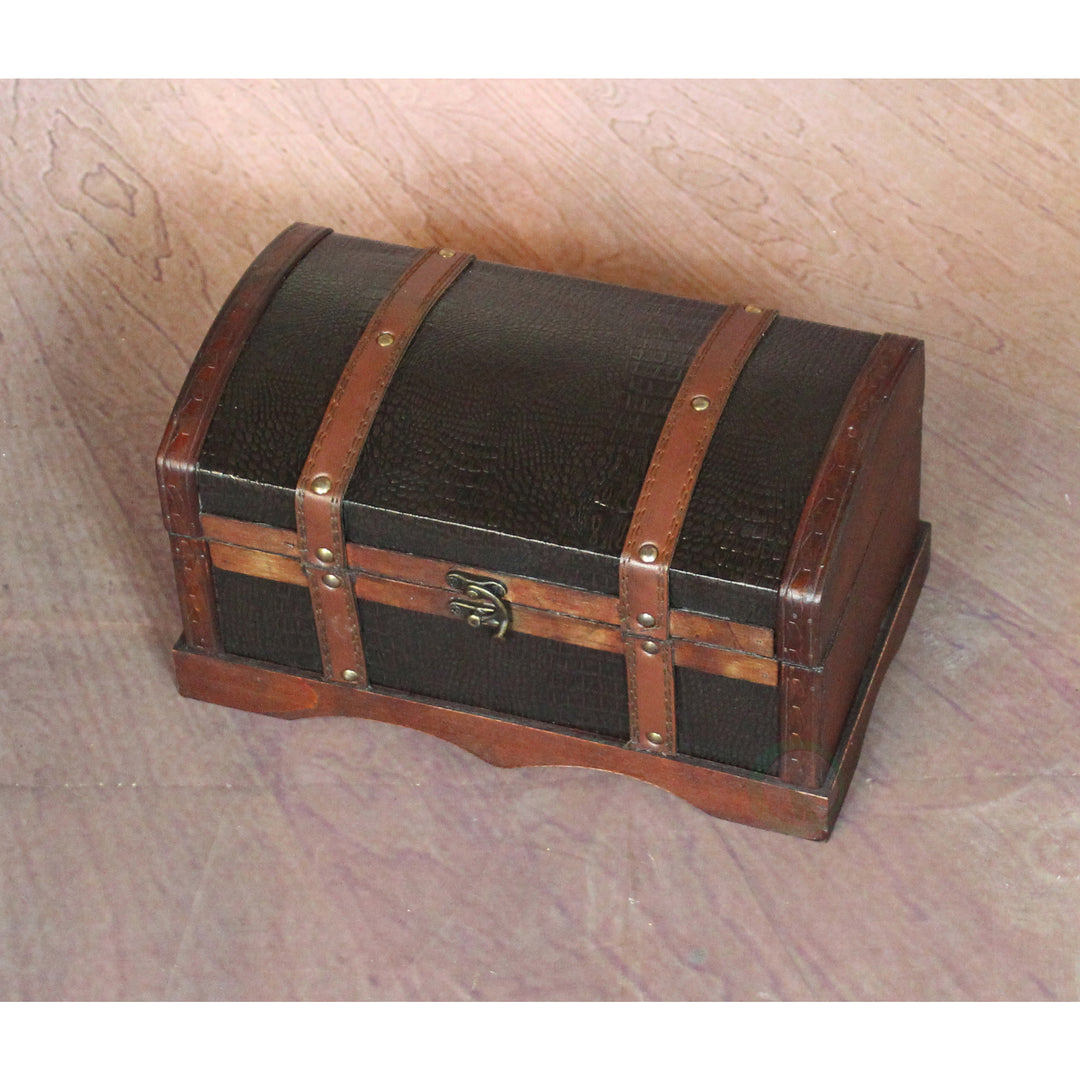 Decorative Leather Suitcase Trunk 14.5x12 Antique Storage Treasure Box Image 4