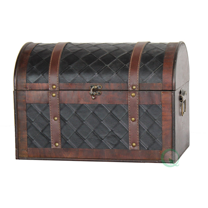 Wooden Leather Treasure Chest Decorative Storage 15x9x10.5 Lockable Interior Image 1