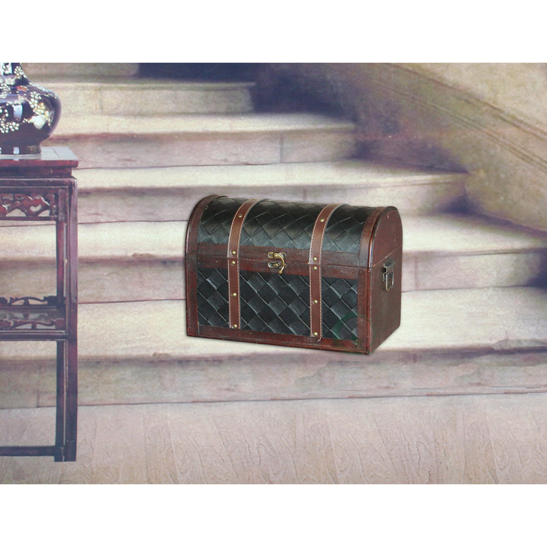 Wooden Leather Treasure Chest Decorative Storage 15x9x10.5 Lockable Interior Image 2