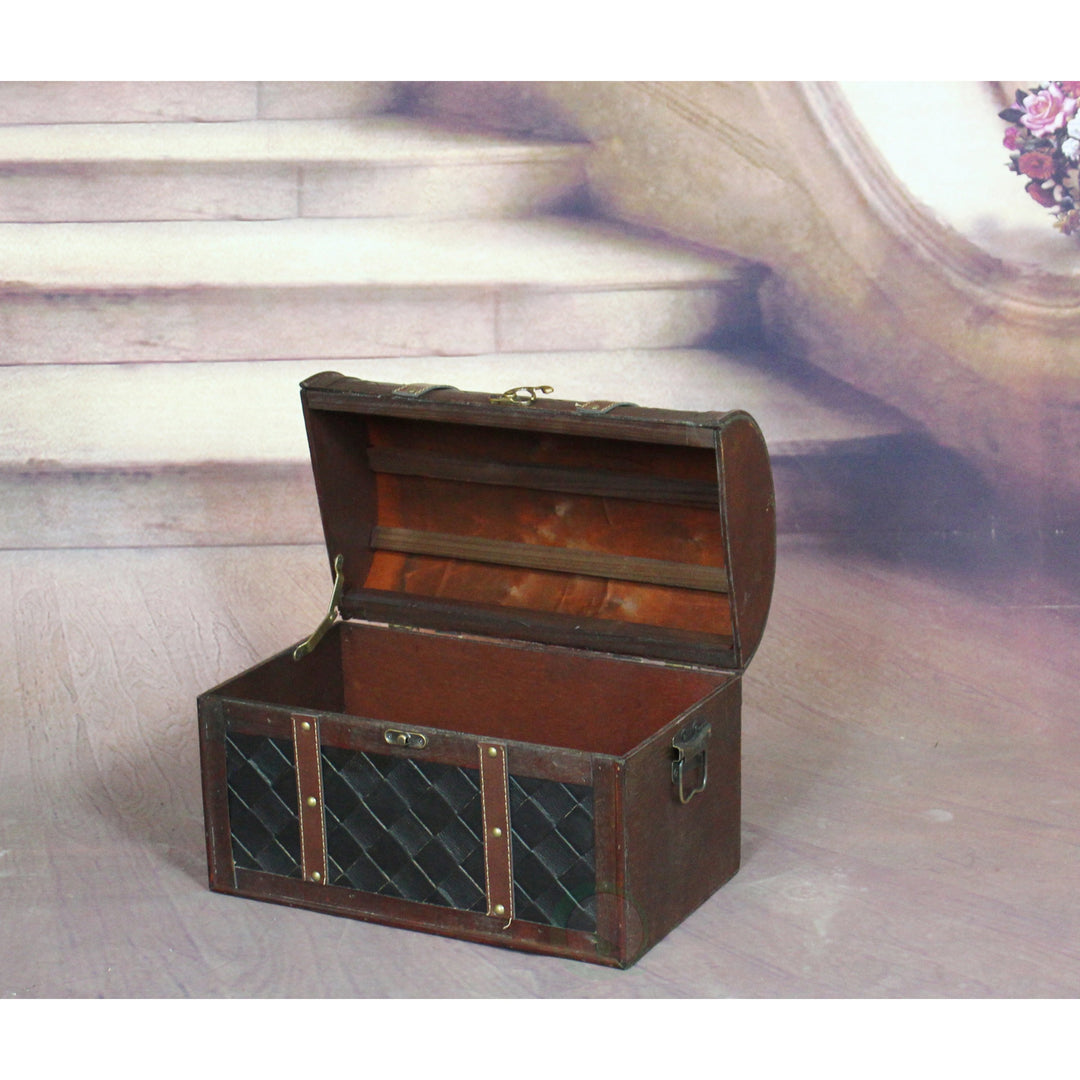 Wooden Leather Treasure Chest Decorative Storage 15x9x10.5 Lockable Interior Image 3