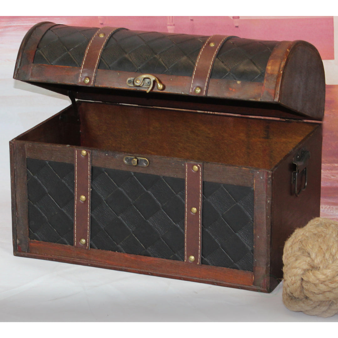 Wooden Leather Treasure Chest Decorative Storage 15x9x10.5 Lockable Interior Image 4