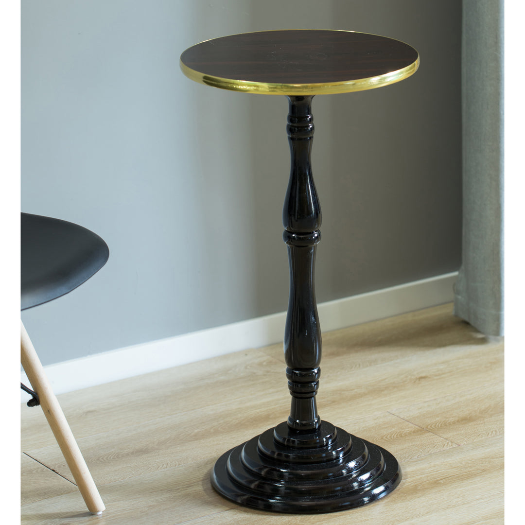 Round Wooden Side Table Accent Table Espresso Pedestal Small Space 13.75" Diameter Image 2