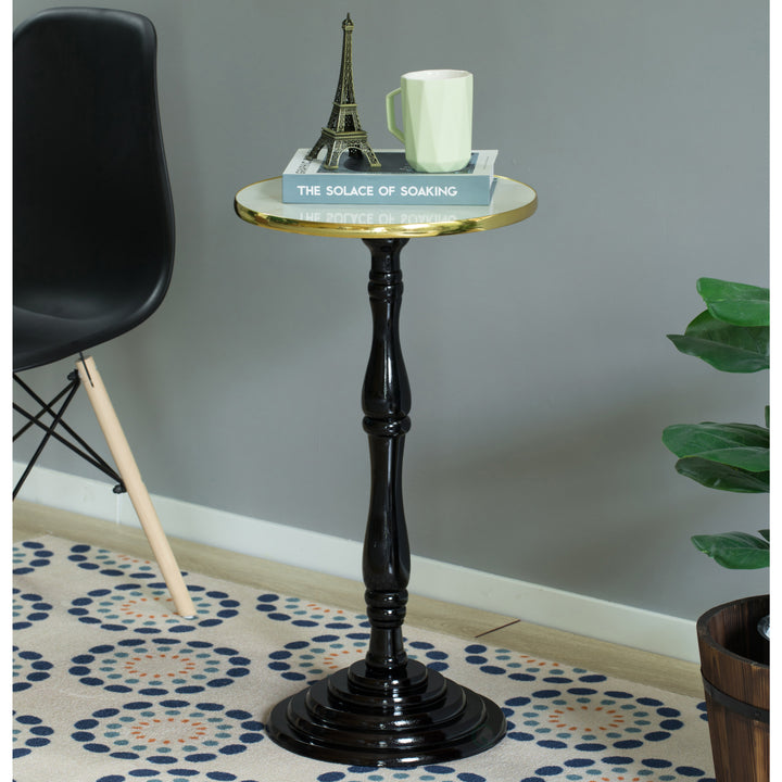 Round Wooden Side Table Accent Table Espresso Pedestal Small Space 13.75" Diameter Image 9