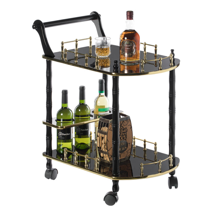 Fabulae Serving Bar Cart 2 Tier Wood Mobile Trolley with Wine Holders Rolling Wheels Image 1