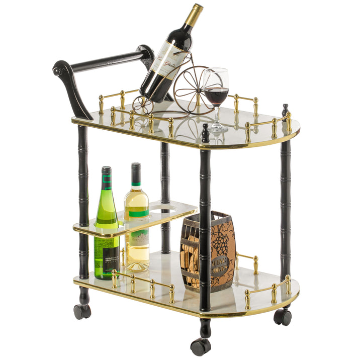 Fabulae Serving Bar Cart 2 Tier Wood Mobile Trolley with Wine Holders Rolling Wheels Image 6