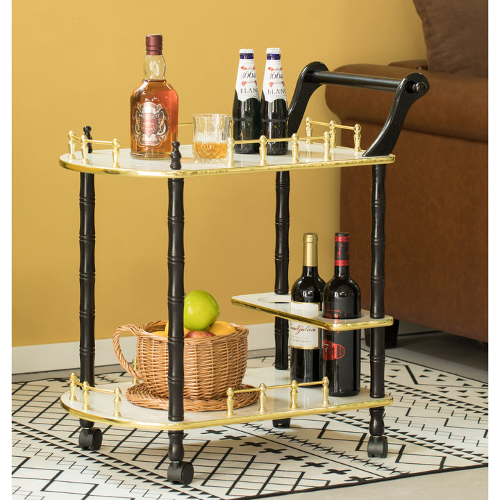 Serving Bar Cart Tea Trolley, 2 Tier Shelves on Rolling Wheels, Mobile Liquor Bar for Wine Beverage Drink Dinner Party, Image 7