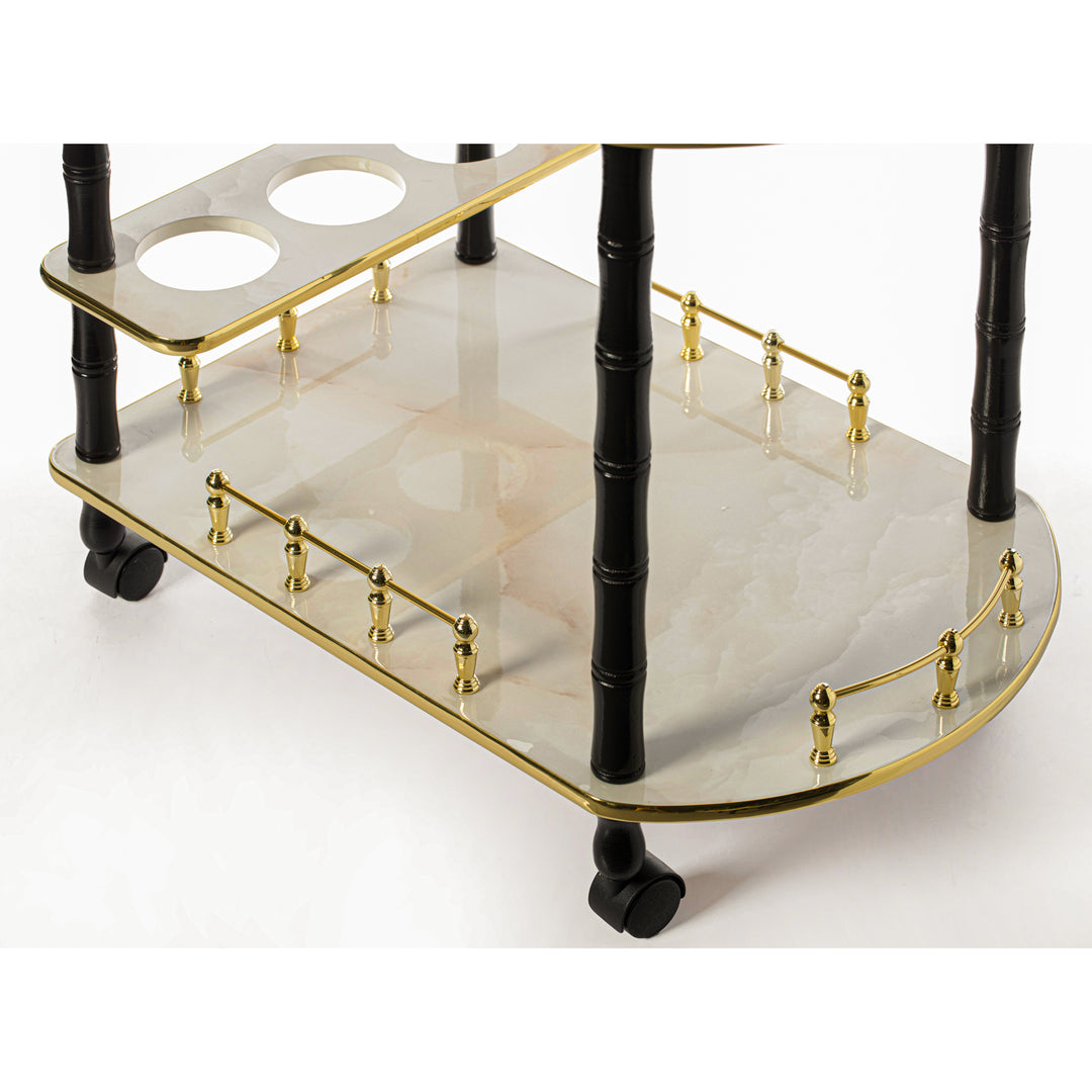 Serving Bar Cart Tea Trolley, 2 Tier Shelves on Rolling Wheels, Mobile Liquor Bar for Wine Beverage Drink Dinner Party, Image 9