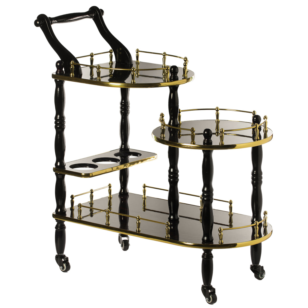 Wood Serving Bar Cart Tea Trolley with 3 Tier Shelves and Rolling Wheels Image 4