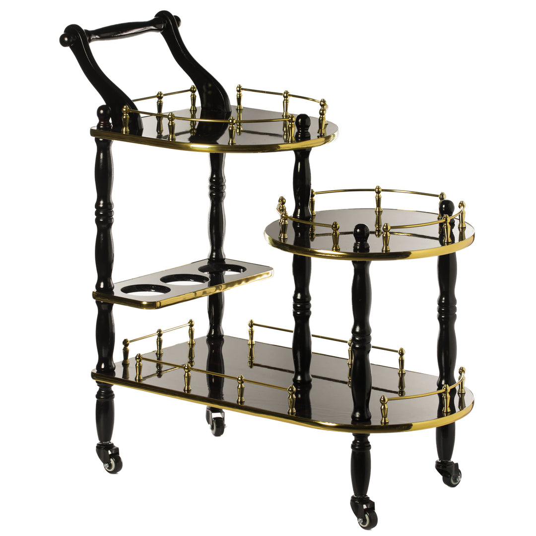 Fabulae Wood Serving Bar Cart Rolling Trolley 3 Tier Shelves Wine Holders 24x16 Image 4