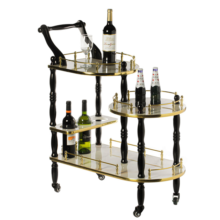 Wood Serving Bar Cart Tea Trolley with 3 Tier Shelves and Rolling Wheels Image 6