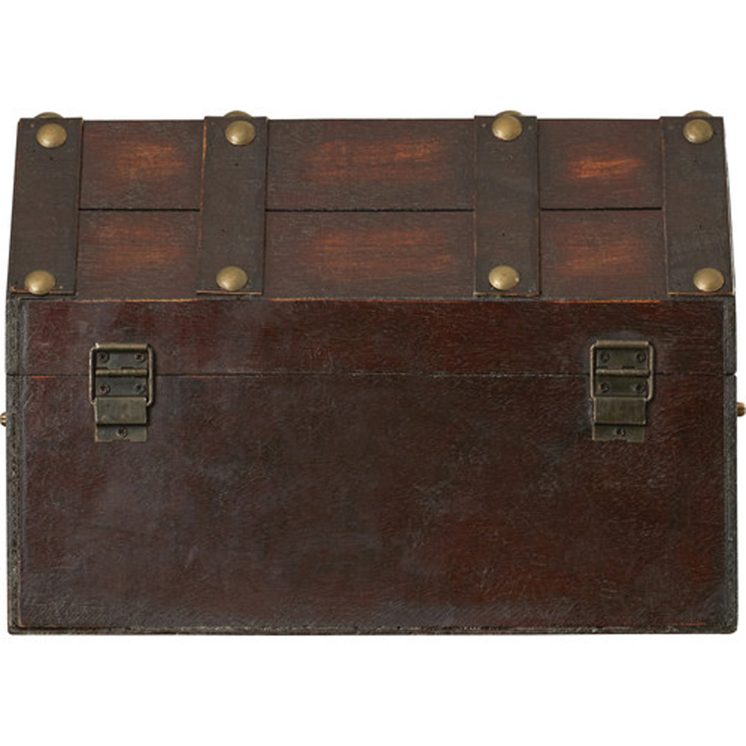 Antique Wooden Pirate Treasure Chest Distressed with Lion Rings Lockable Latch 13x9.5 Image 4