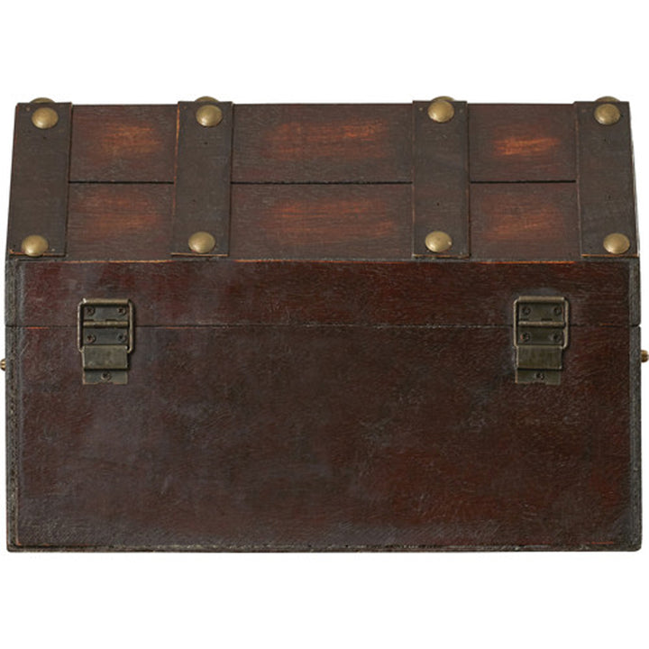 Antique Wooden Pirate Treasure Chest Distressed with Lion Rings Lockable Latch 13x9.5 Image 4