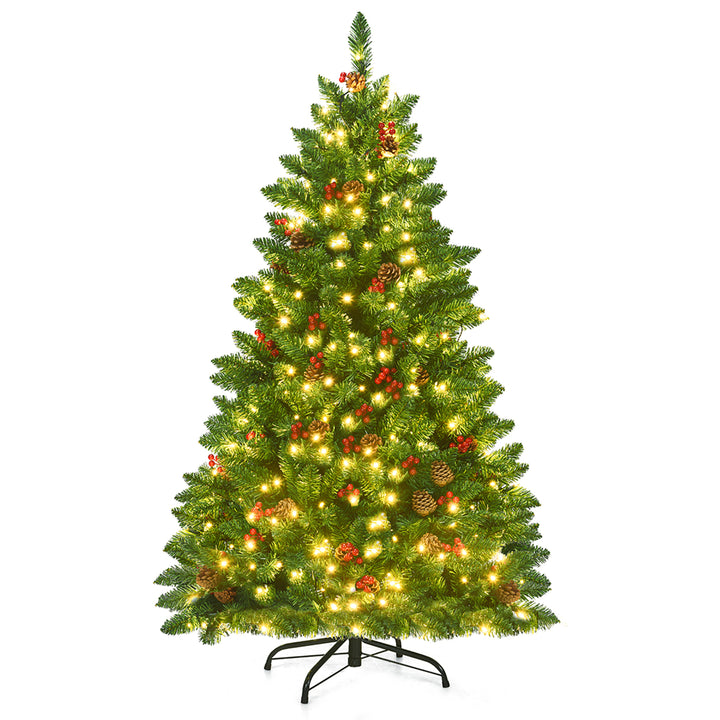 4.5Ft Pre-Lit Artificial Christmas Tree with Sturdy Metal Stand Pine Cones and Red Berries Image 1