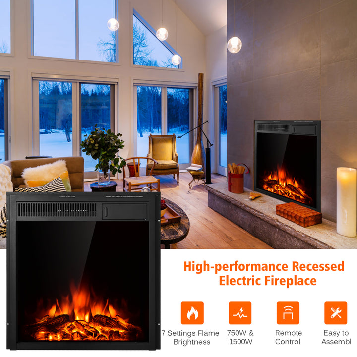 22.5 Electric Fireplace Insert Freestanding and Recessed Heater Log Flame Remote Image 5