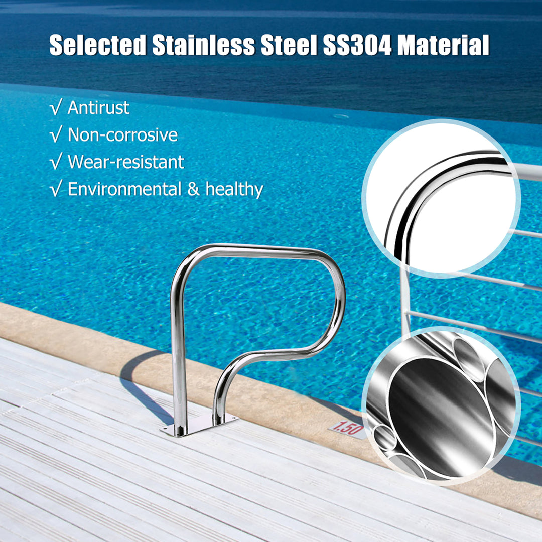 2pcs Swimming Pool Hand Rail Stainless Steel Ladder Stair Rail w/Base Plate Image 6