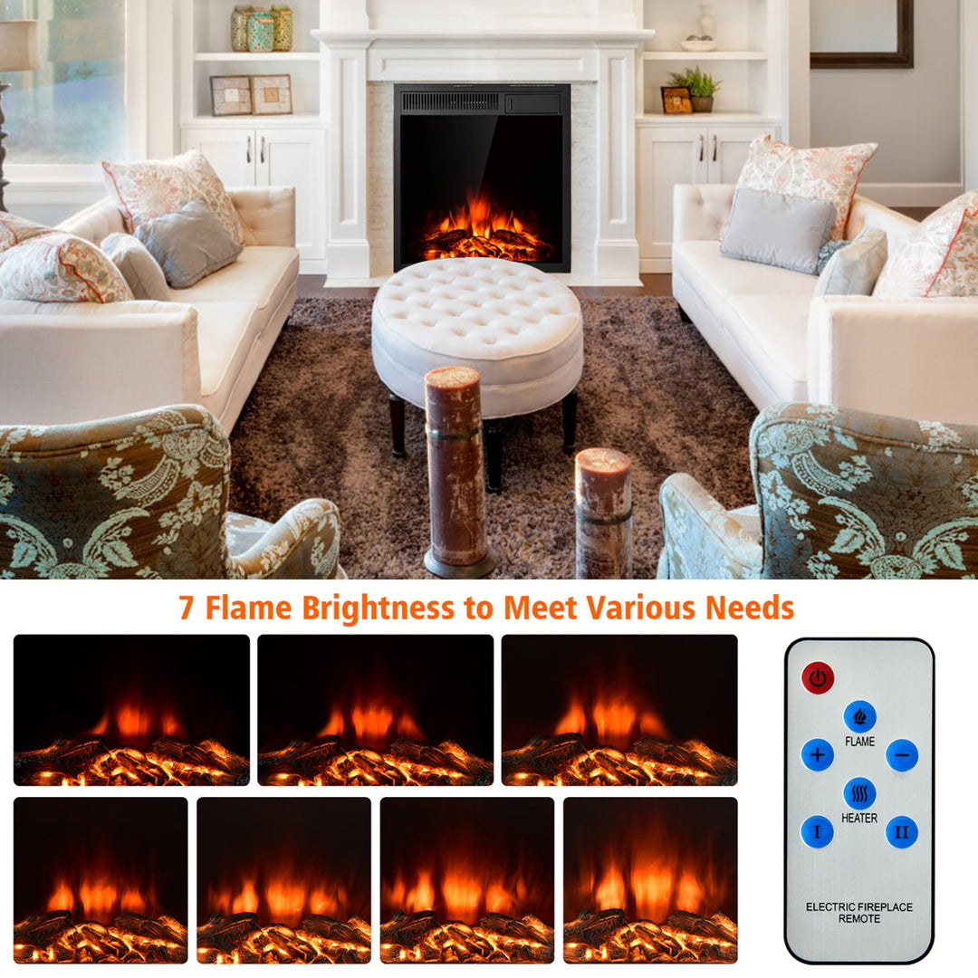 22.5 Electric Fireplace Insert Freestanding and Recessed Heater Log Flame Remote Image 7