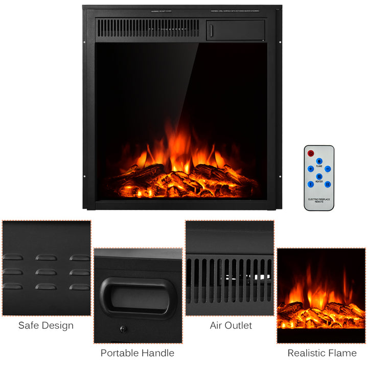 22.5 Electric Fireplace Insert Freestanding and Recessed Heater Log Flame Remote Image 9