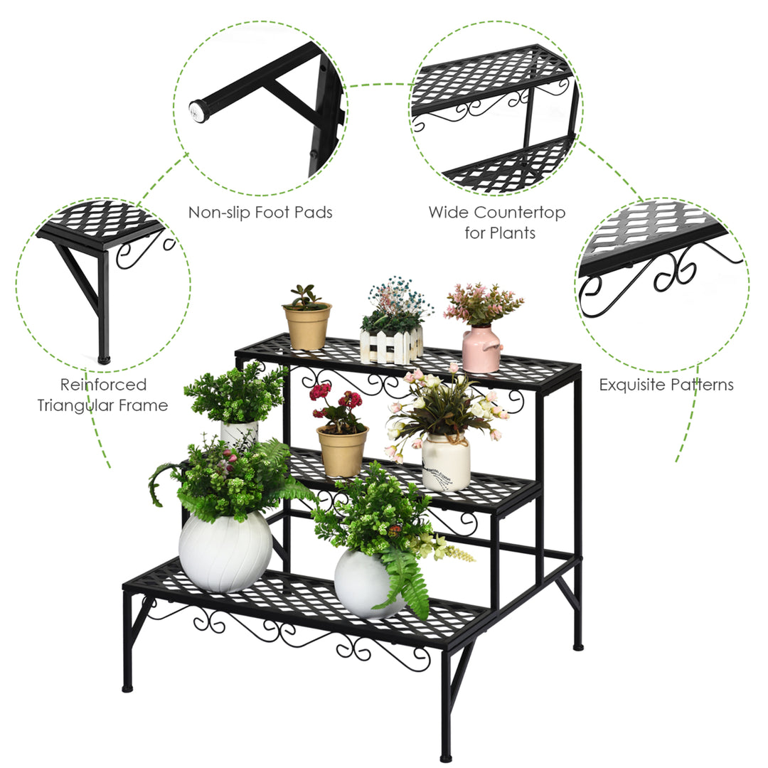 3 Tiers Metal Plant Stand Ladder Flower Pot Rack Decorative Planter Holder Image 7