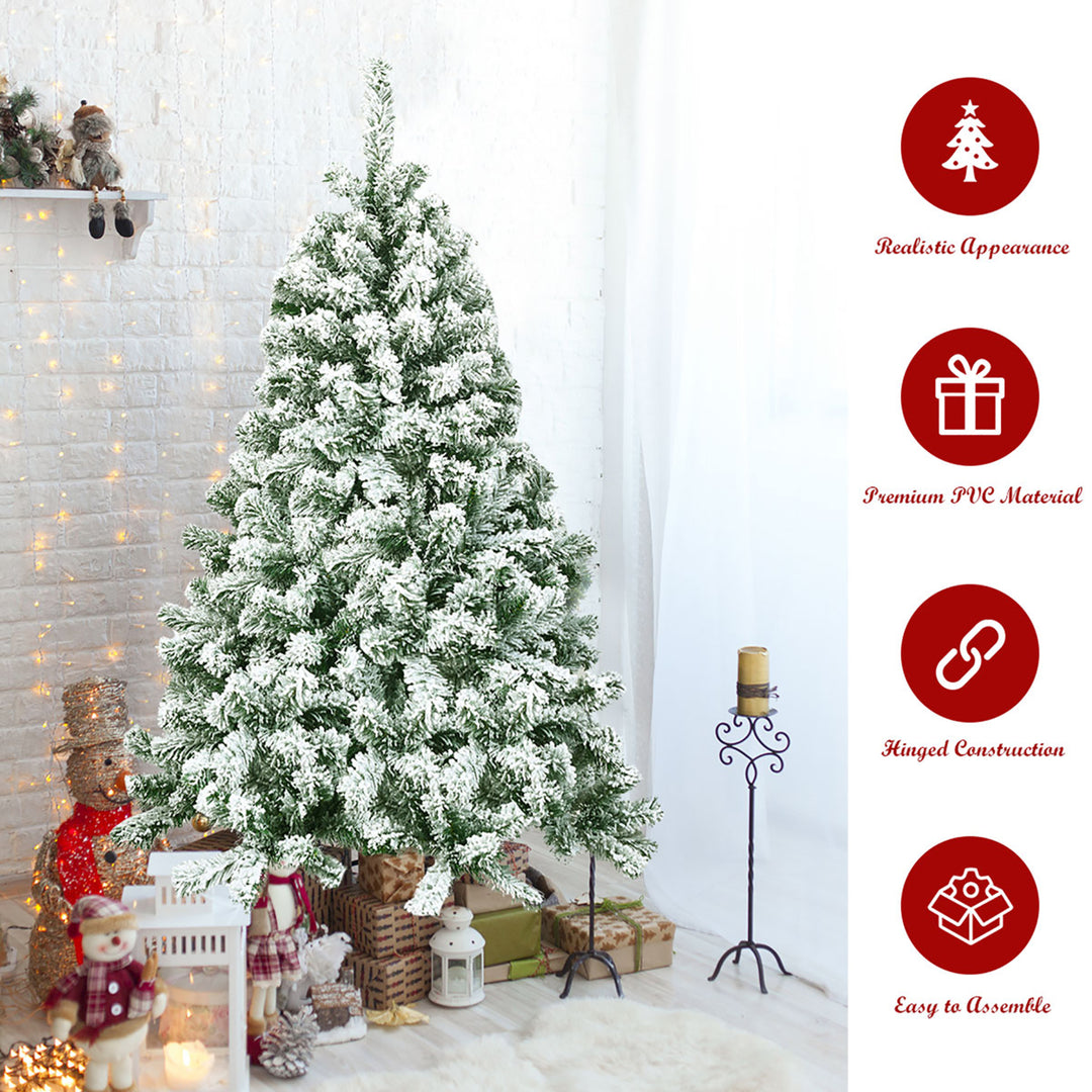 4.5FT Artificial Hinged Christmas Tree Snow Flocked Pine Tree w/400 Tips and Foldable Base Image 7