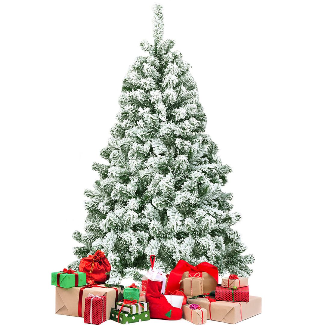 4.5FT Artificial Hinged Christmas Tree Snow Flocked Pine Tree w/400 Tips and Foldable Base Image 10