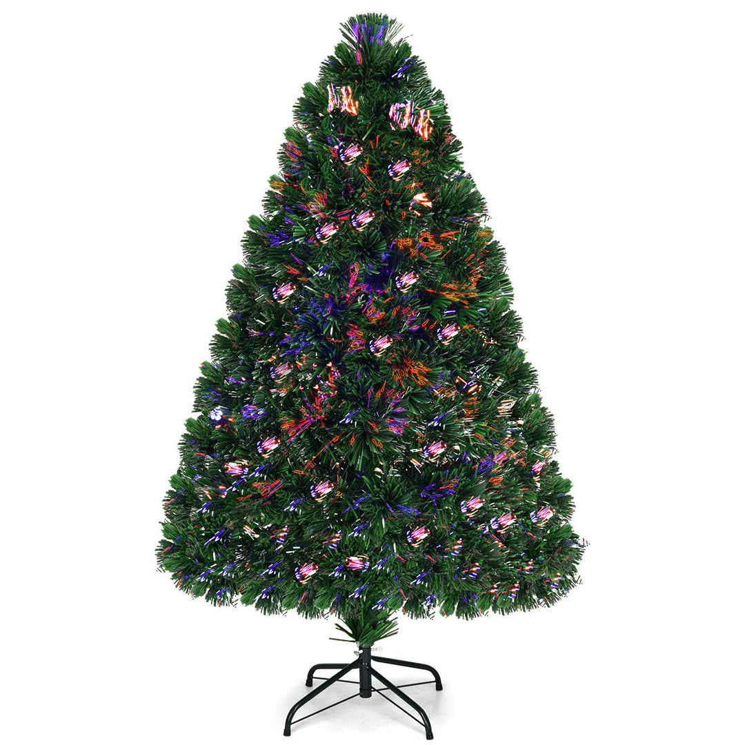 4Ft Pre-Lit Fiber Optic PVC Christmas Tree Metal Holiday Image 1