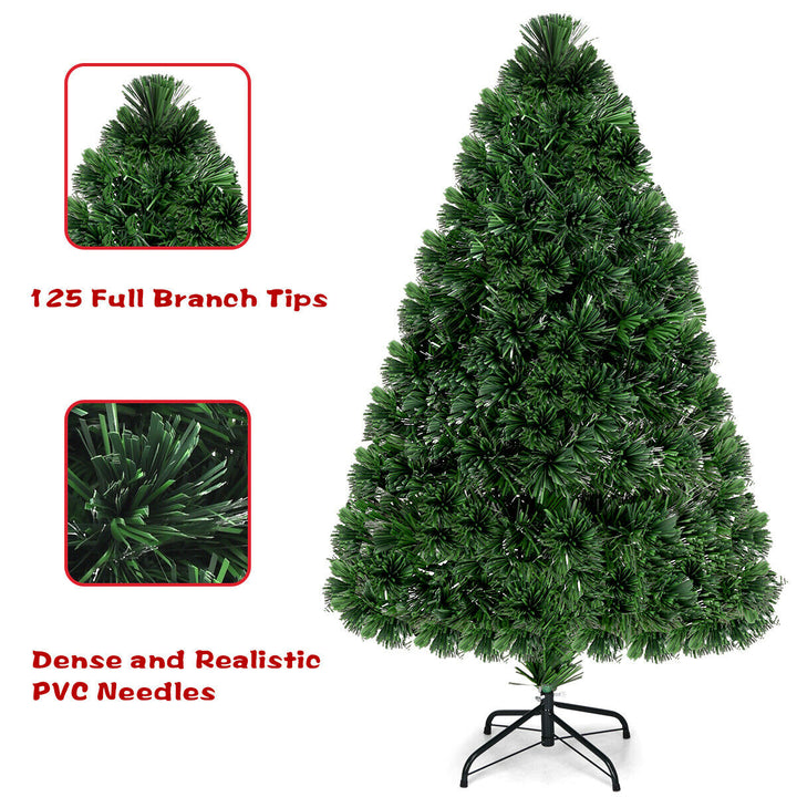 4Ft Pre-Lit Fiber Optic PVC Christmas Tree Metal Holiday Image 6