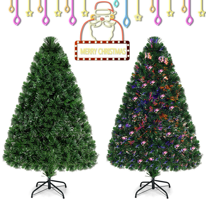 4Ft Pre-Lit Fiber Optic PVC Christmas Tree Metal Holiday Image 8