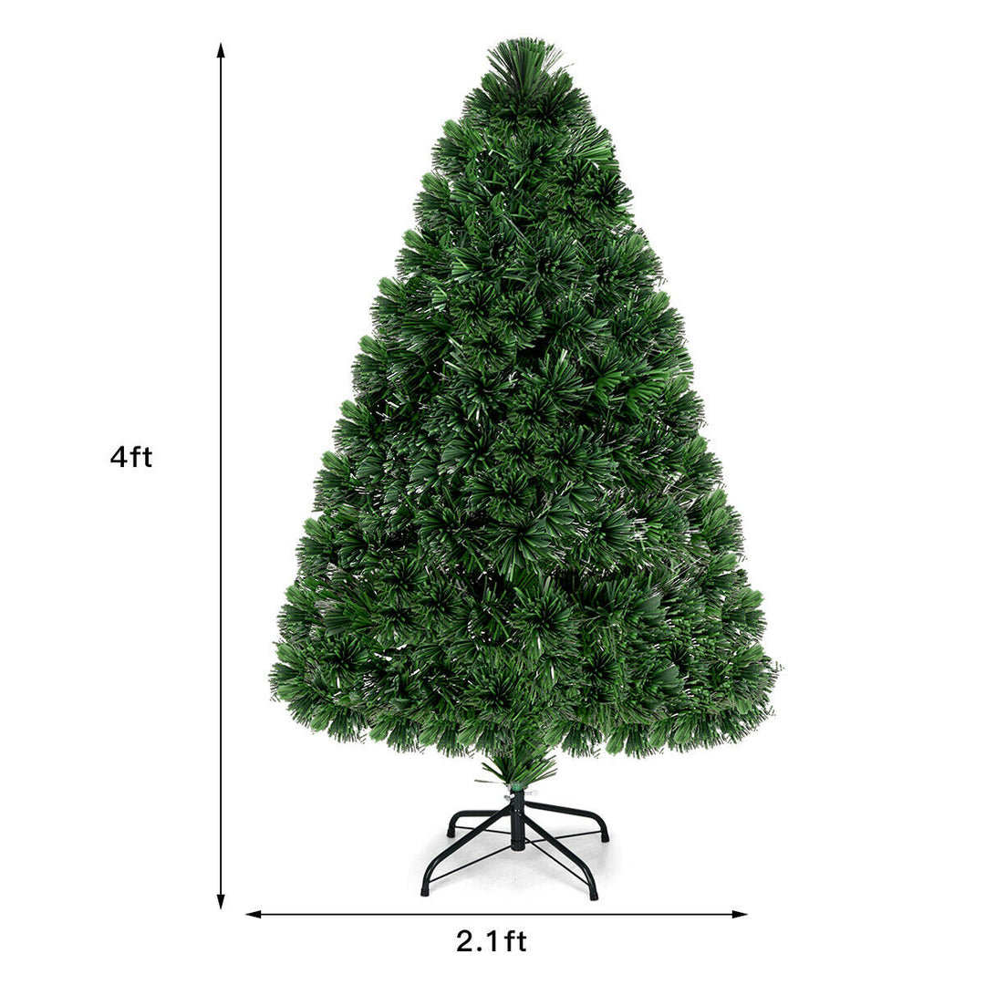 4Ft Pre-Lit Fiber Optic PVC Christmas Tree Metal Holiday Image 10