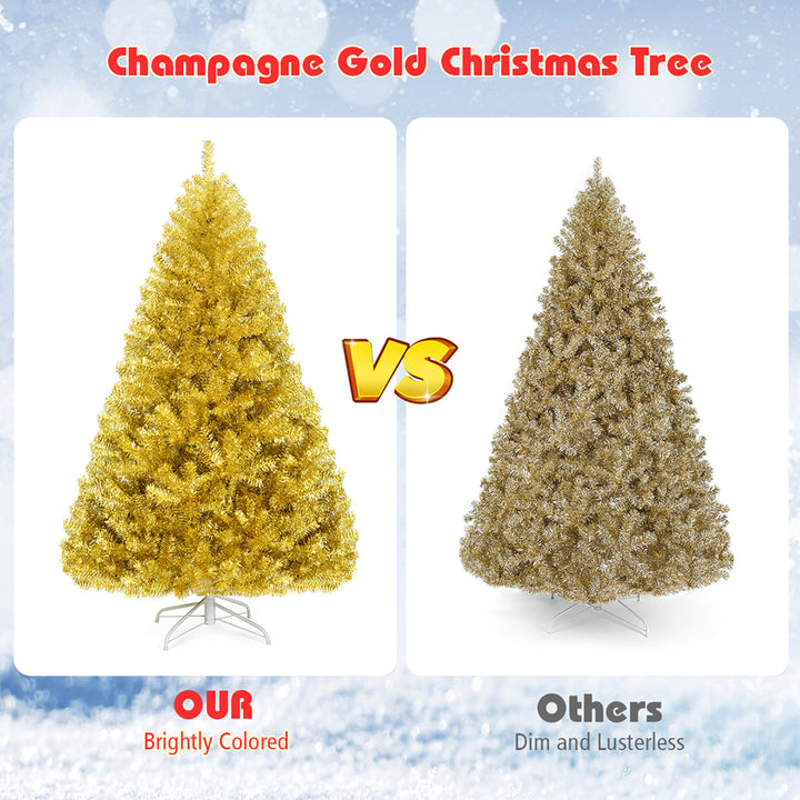 6ft Artificial Tinsel Christmas Tree Hinged w/1036 Tips Foldable Stand Champagne Image 9