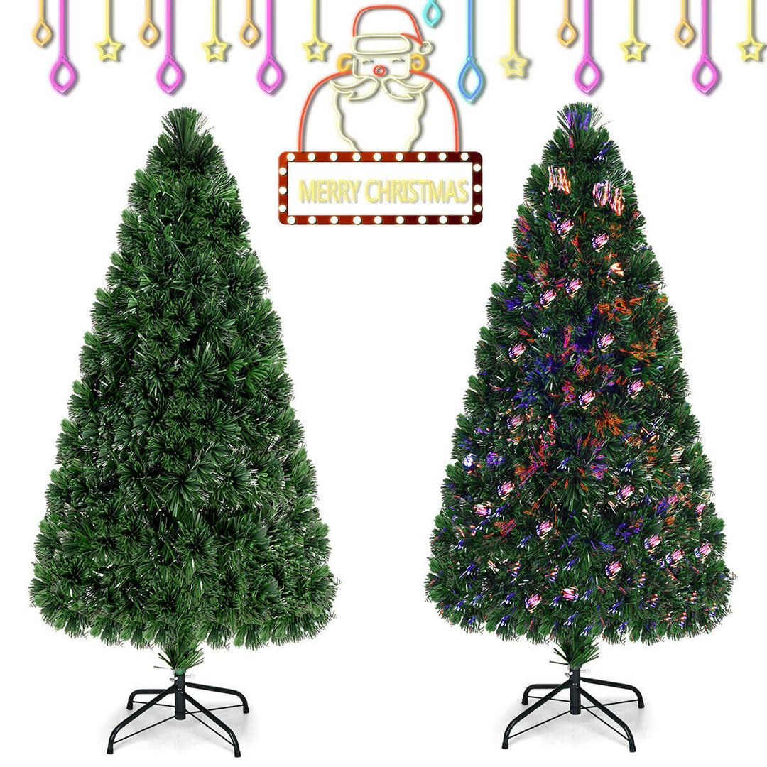 Pre-Lit Fiber Optic Artificial PVC Christmas Tree Metal 5Ft Image 8