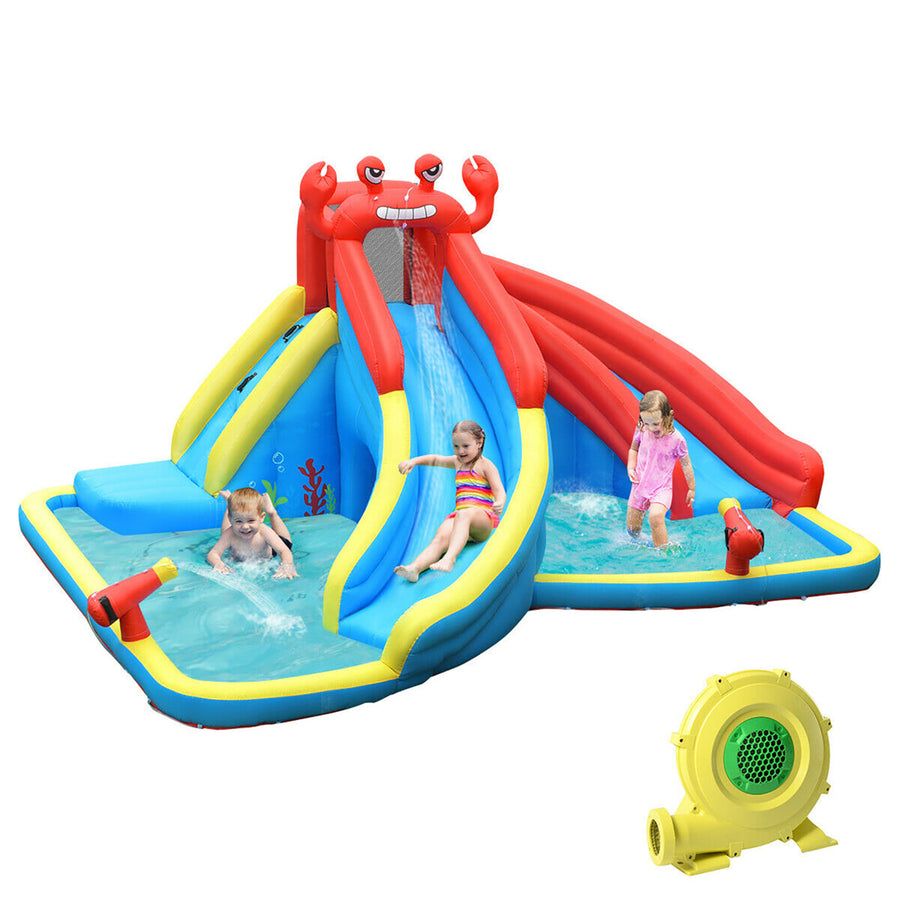 Inflatable Water Slide Crab Dual Slide Bounce House Splash Pool W/ 950W Blower Image 1