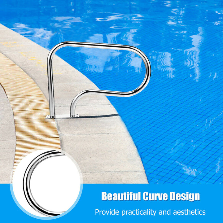 Swimming Pool Hand Rail Stainless Steel Ladder Handrail Stair Rail w/ Base Plate Image 8