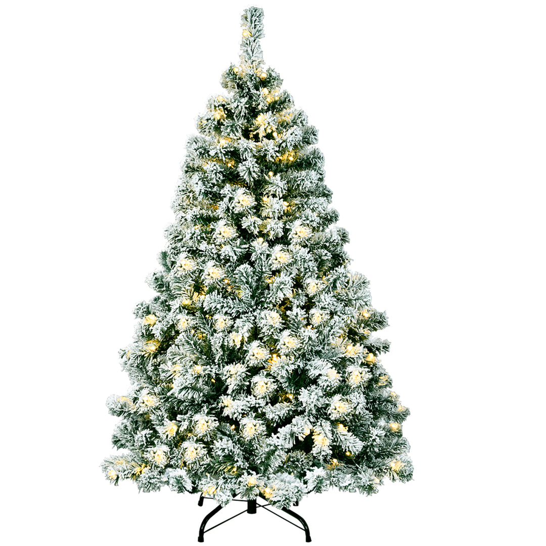 4.5Ft Pre-Lit Premium Snow Flocked Hinged Artificial Christmas Tree w/200 Lights Image 1