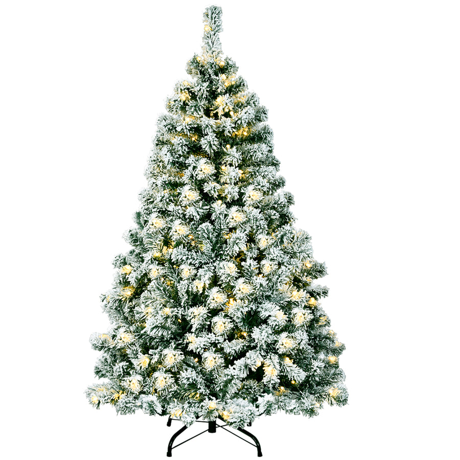 4.5Ft Pre-Lit Premium Snow Flocked Hinged Artificial Christmas Tree w/200 Lights Image 1