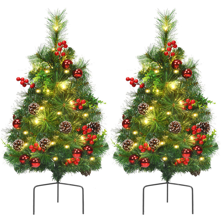 Set of 2 24in Battery Powered Pre-lit Pathway Christmas Trees Outdoor Decoration Image 1