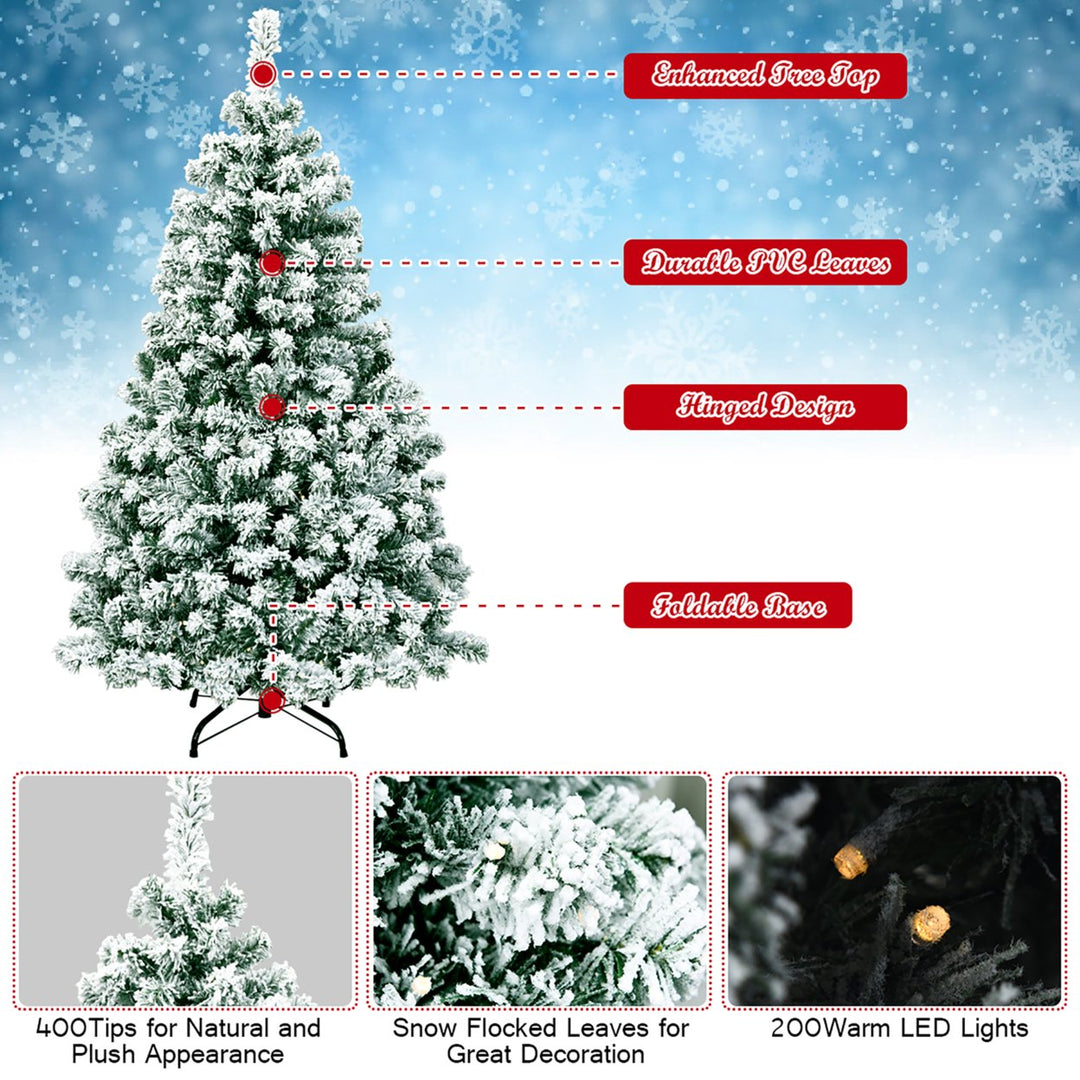 4.5Ft Pre-Lit Premium Snow Flocked Hinged Artificial Christmas Tree w/200 Lights Image 7