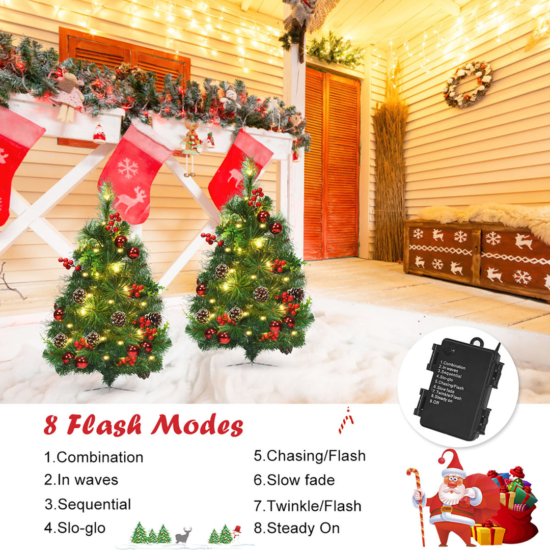 Set of 2 24in Battery Powered Pre-lit Pathway Christmas Trees Outdoor Decoration Image 6