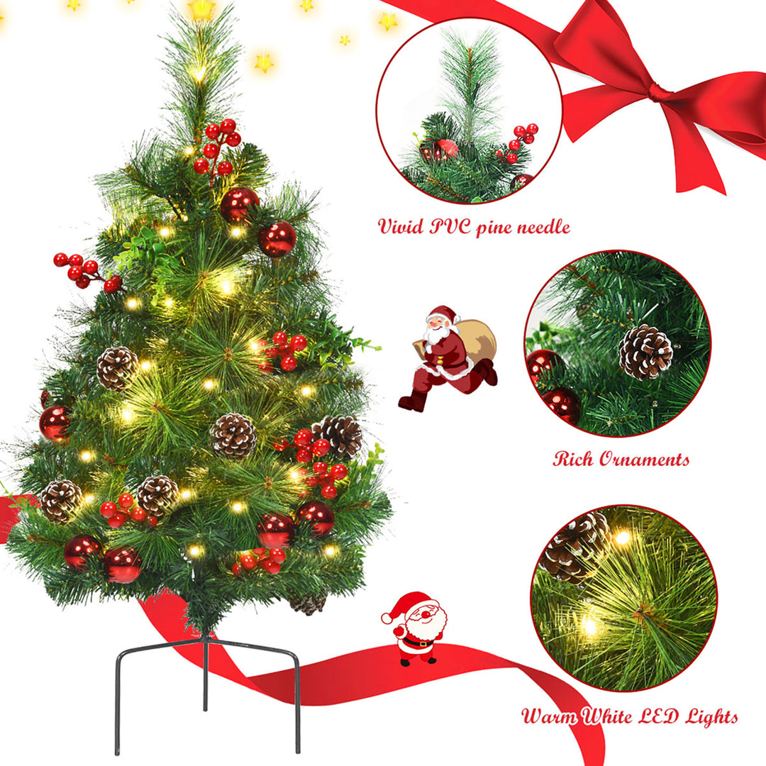 Set of 2 24in Battery Powered Pre-lit Pathway Christmas Trees Outdoor Decoration Image 7